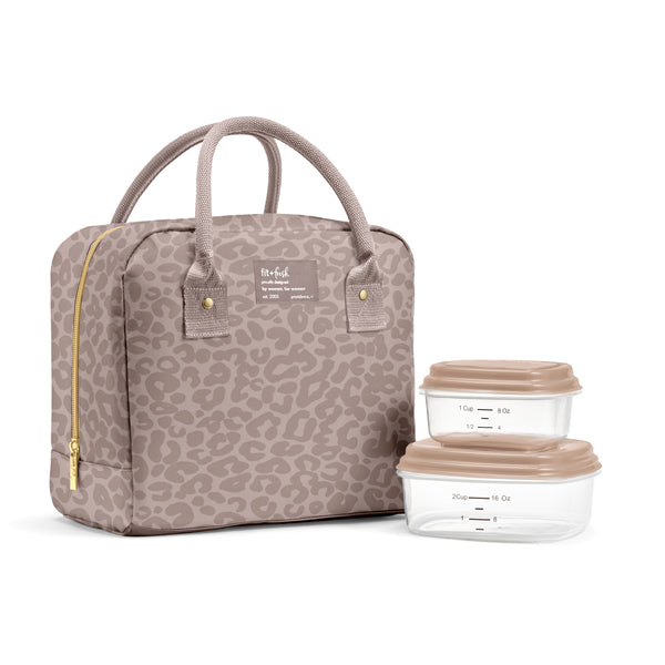 Bloomington Lunch Bag with Lunch Kit, Mocha Feline Fine