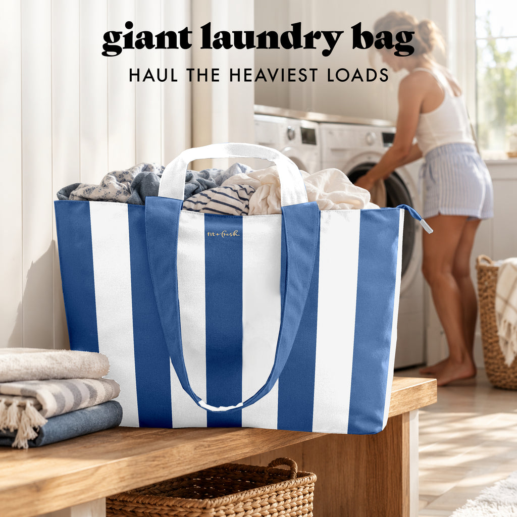 All The Things XL Travel Tote Bag, Cobalt Cabana Stripe