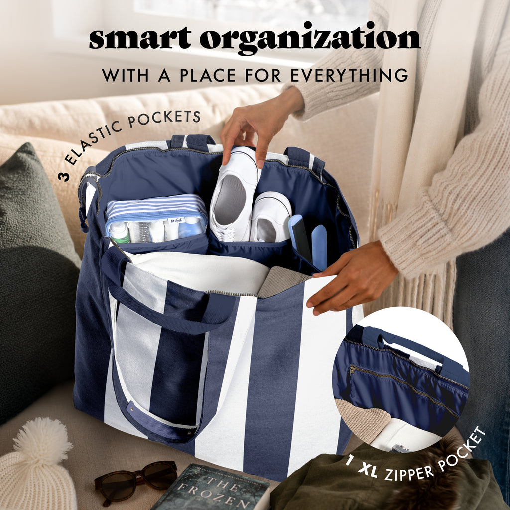 All The Things XL Travel Tote Bag, Navy Stripe