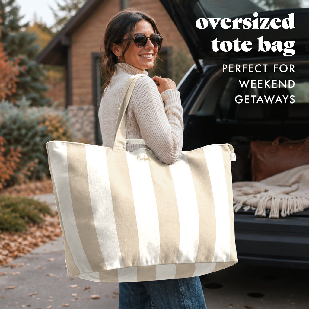 All The Things XL Travel Tote Bag, Pina Colada Cabana Stripe