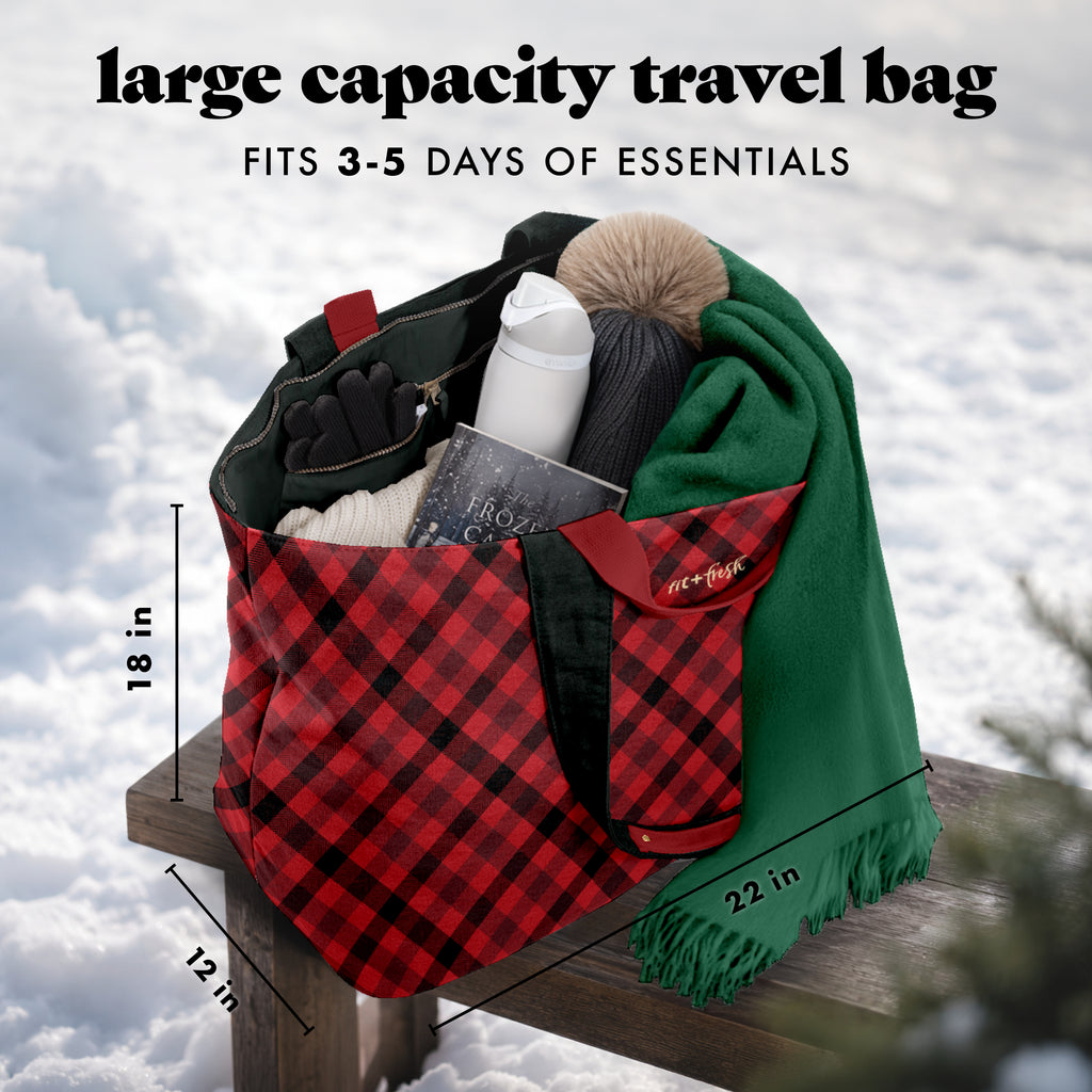 All The Things XL Travel Tote Bag, Red Checkered