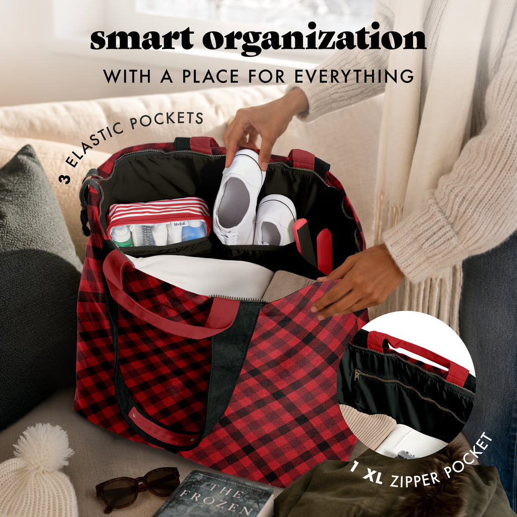 All The Things XL Travel Tote Bag, Red Checkered