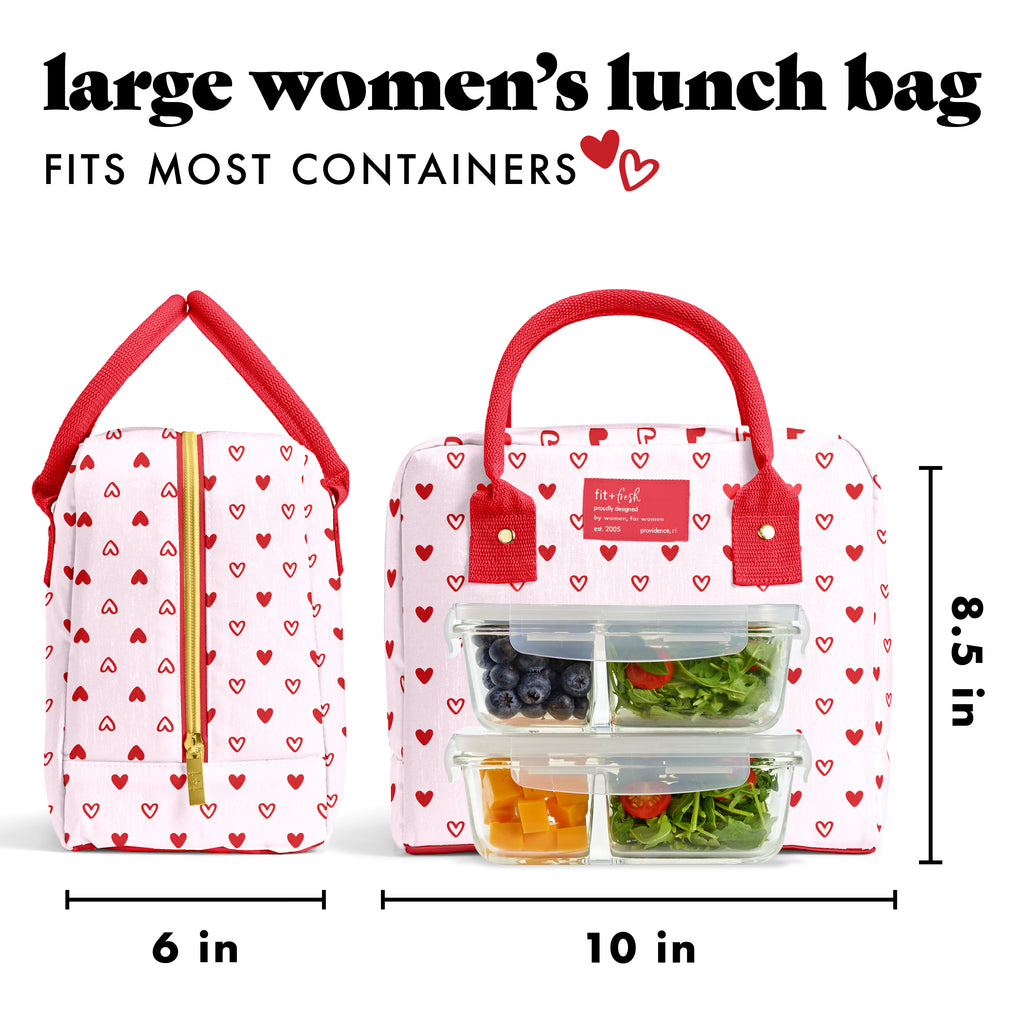 Bloomington Lunch Bag with Lunch Kit, Red Hearts