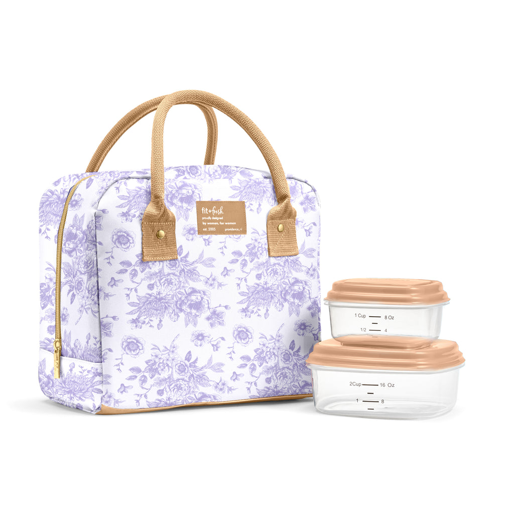 Bloomington Lunch Bag with Lunch Kit, Lavender Floral Toile