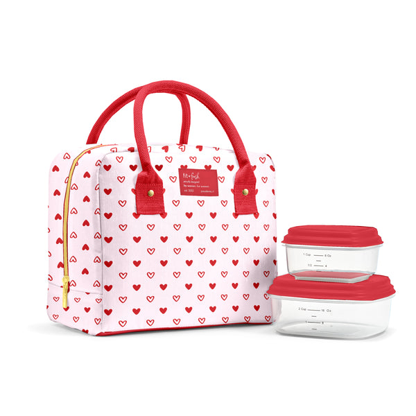 Bloomington Lunch Bag with Lunch Kit, Red Hearts