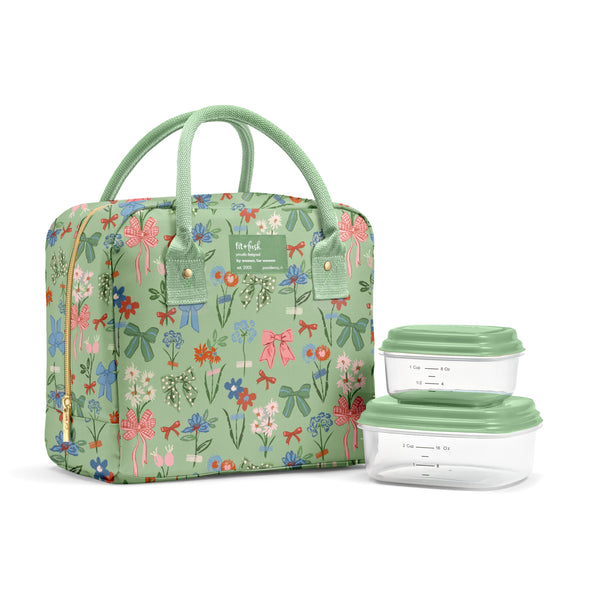 Bloomington Lunch Bag with Lunch Kit, Sage Bows & Flowers