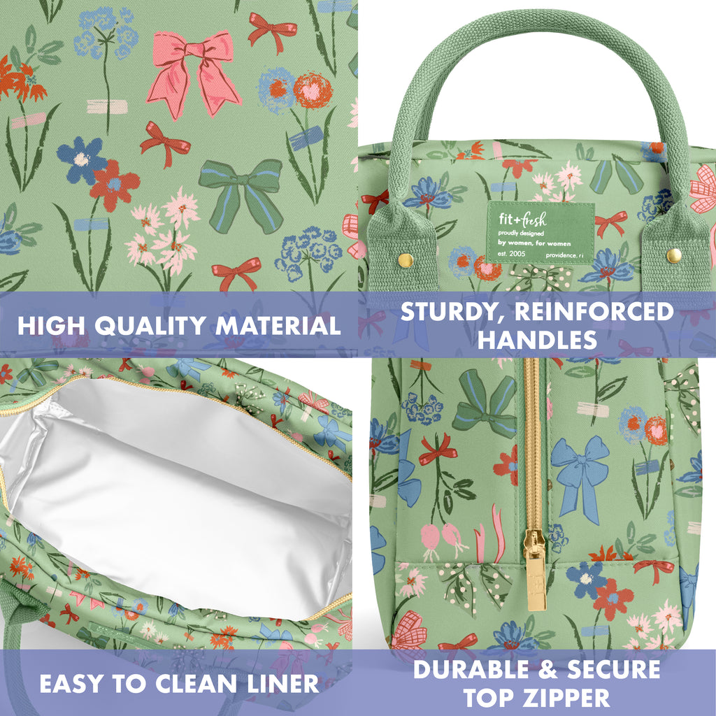 Bloomington Lunch Bag with Lunch Kit, Sage Bows & Flowers