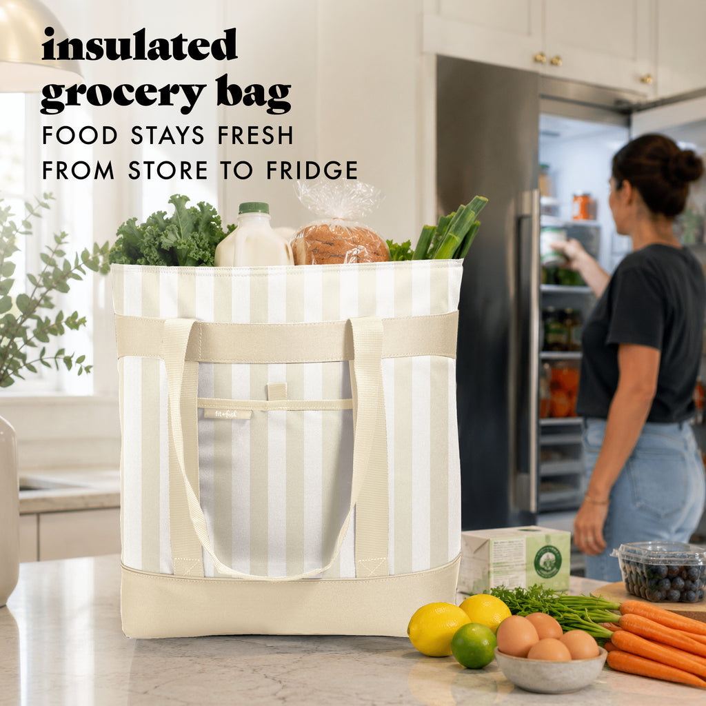 XL Insulated Cooler Tote Bag, Pina Colada Cabana Stripe