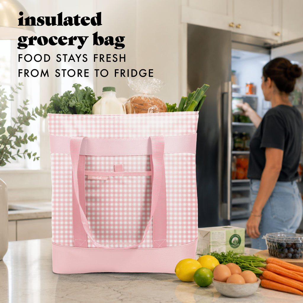 XL Insulated Cooler Tote Bag, Pink Gingham