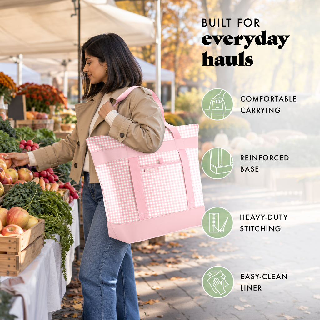 XL Insulated Cooler Tote Bag, Pink Gingham