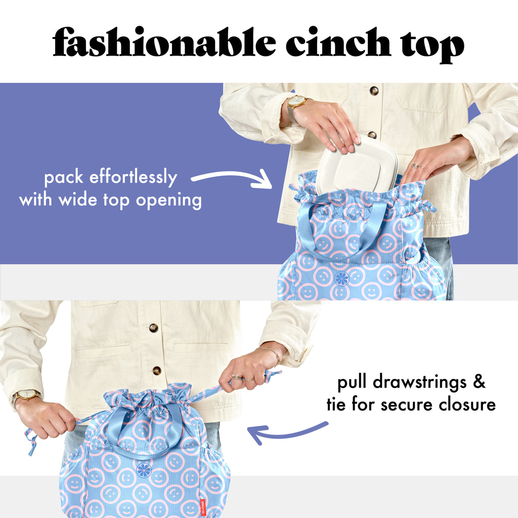 Cromwell Cinch Lunch Tote with Lunch Kit, Bubble Gum Smiles