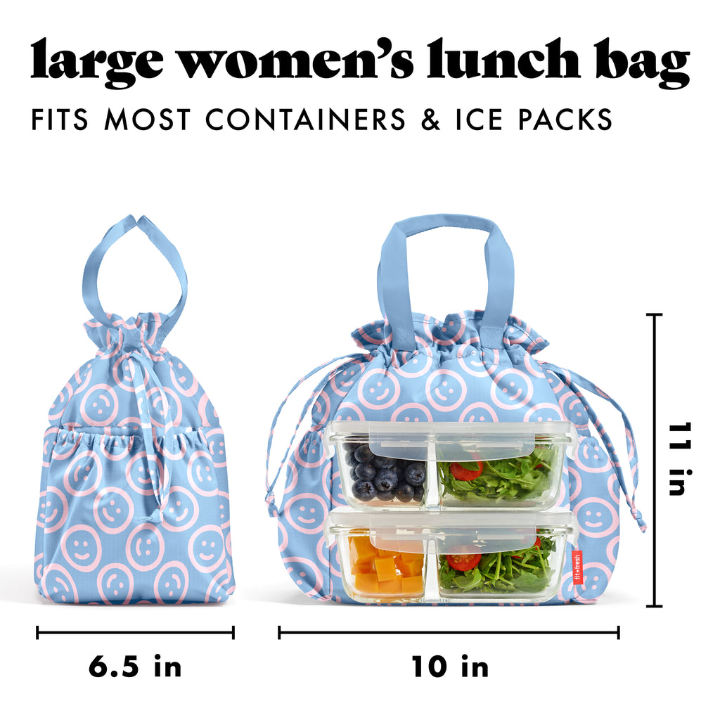 Cromwell Cinch Lunch Tote with Lunch Kit, Bubble Gum Smiles