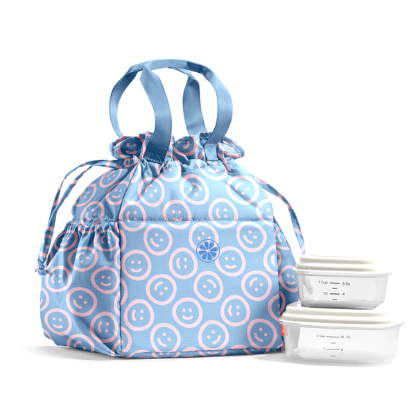 Cromwell Cinch Lunch Tote with Lunch Kit, Bubble Gum Smiles