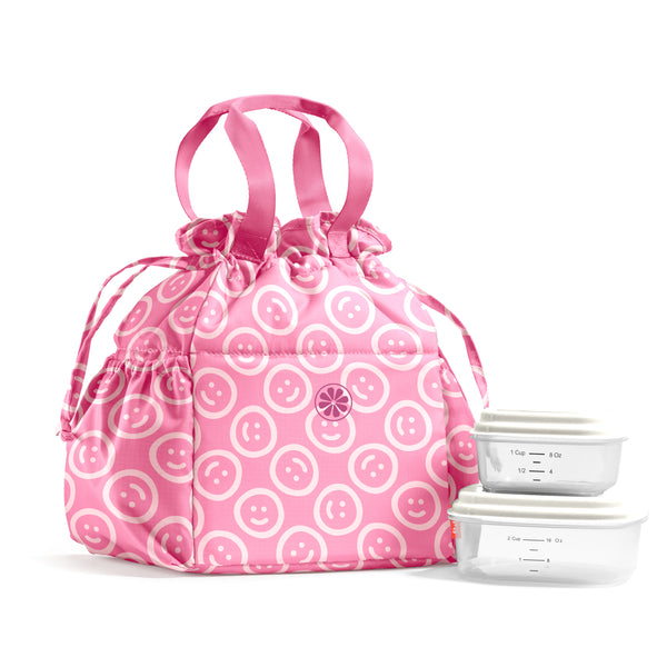 Cromwell Cinch Lunch Tote with Lunch Kit, Fuchsia Pink Smiles
