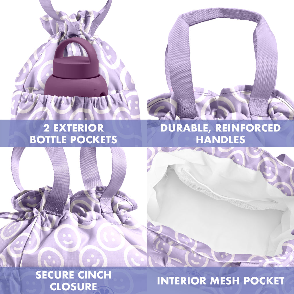 Cromwell Cinch Lunch Tote with Lunch Kit, Lavender Smiles