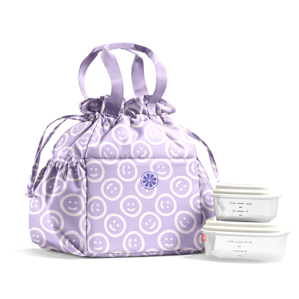 Cromwell Cinch Lunch Tote with Lunch Kit, Lavender Smiles