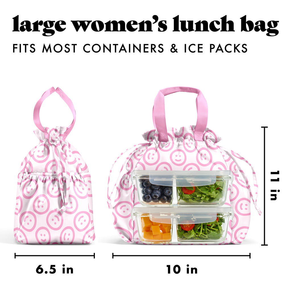 Cromwell Cinch Lunch Tote with Lunch Kit, Pink Smiles