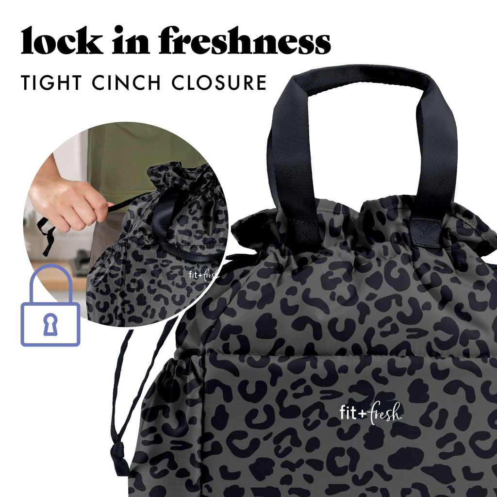 Cromwell Cinch Lunch Tote with Lunch Kit, Charcoal Cheetah