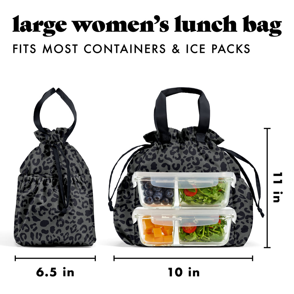 Cromwell Cinch Lunch Tote with Lunch Kit, Charcoal Cheetah