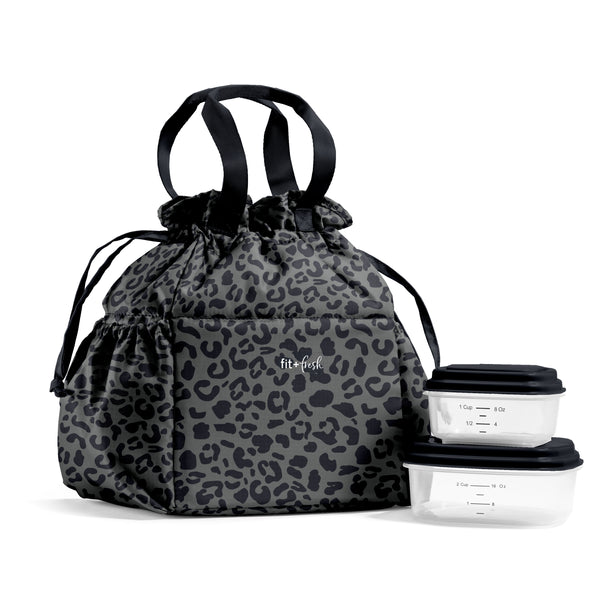 Cromwell Cinch Lunch Tote with Lunch Kit, Charcoal Cheetah
