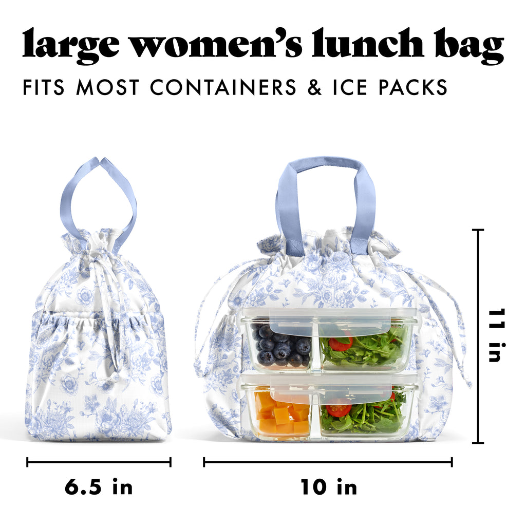 Cromwell Cinch Lunch Tote with Lunch Kit, Cornflower Floral Toile