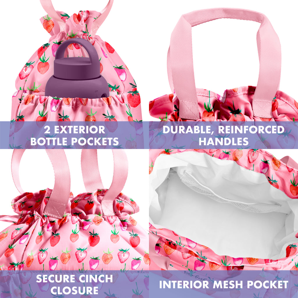 Cromwell Cinch Lunch Tote with Lunch Kit, Pink Strawberries
