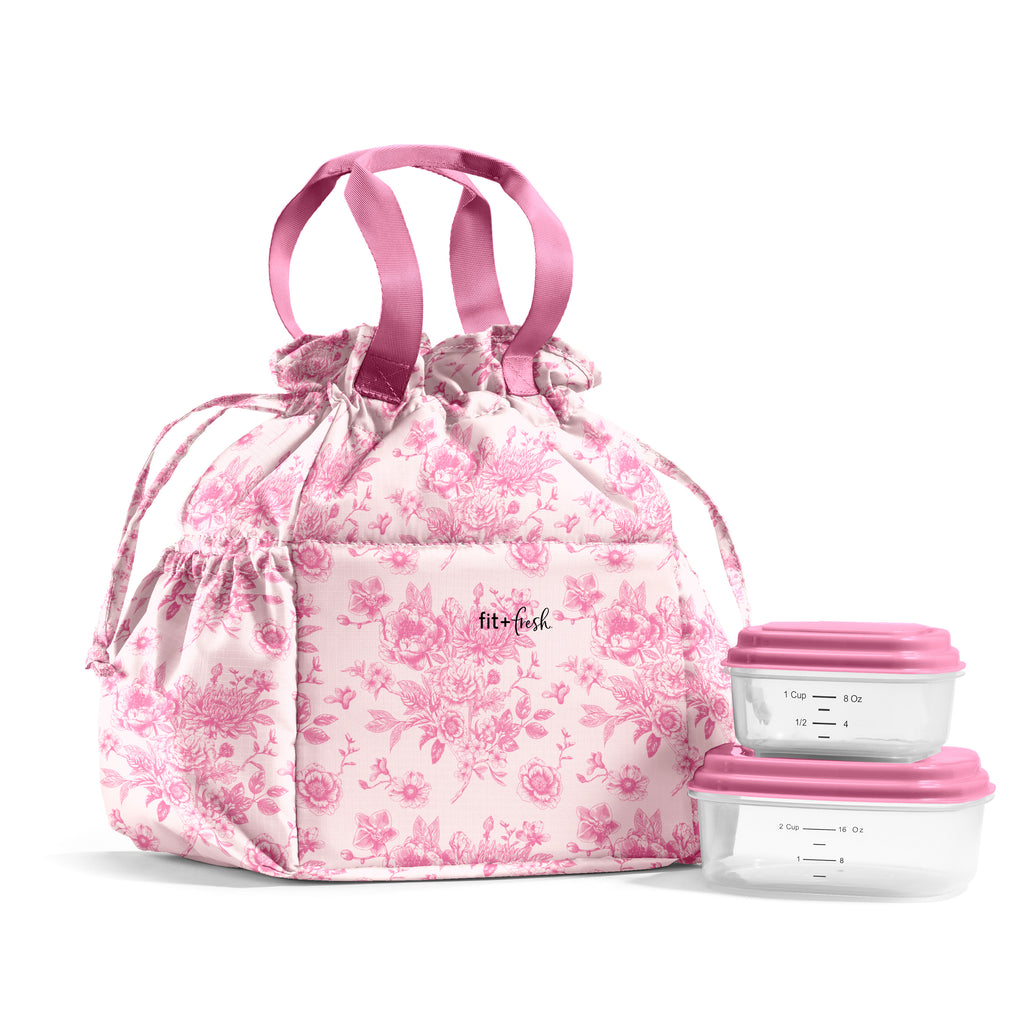 Cromwell Cinch Lunch Tote with Lunch Kit, Pink Floral Toile