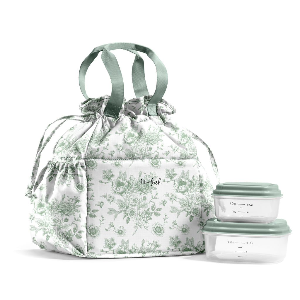 Cromwell Cinch Lunch Tote with Lunch Kit, Sage Floral Toile
