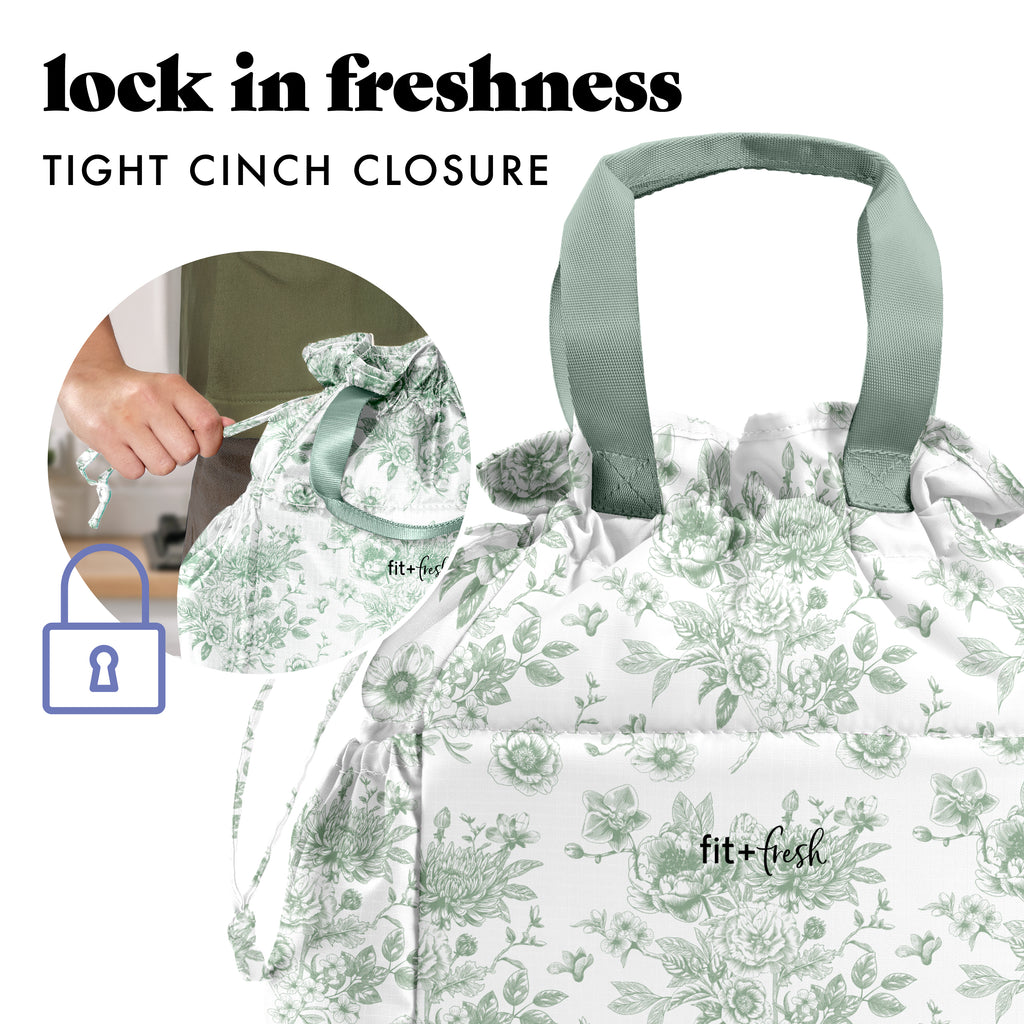 Cromwell Cinch Lunch Tote with Lunch Kit, Sage Floral Toile