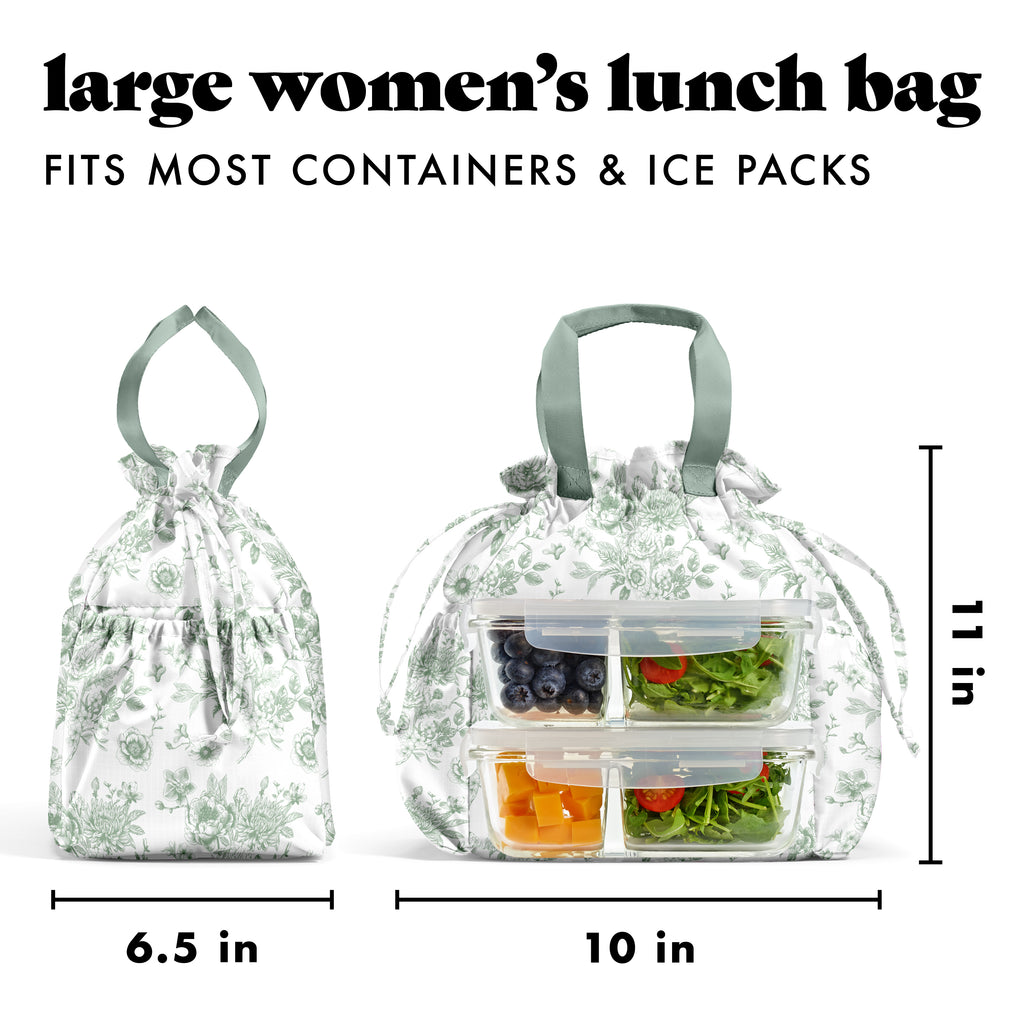 Cromwell Cinch Lunch Tote with Lunch Kit, Sage Floral Toile