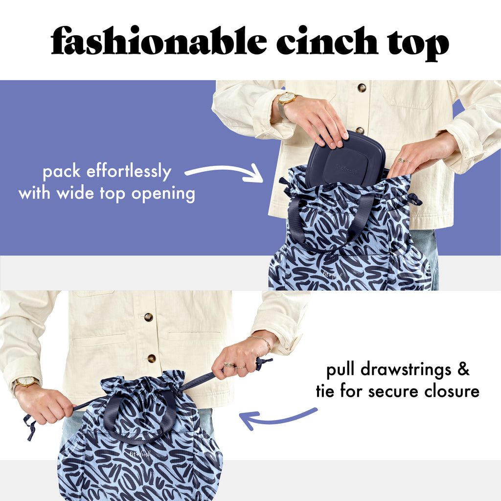Cromwell Cinch Lunch Tote with Lunch Kit, Navy Brush Strokes