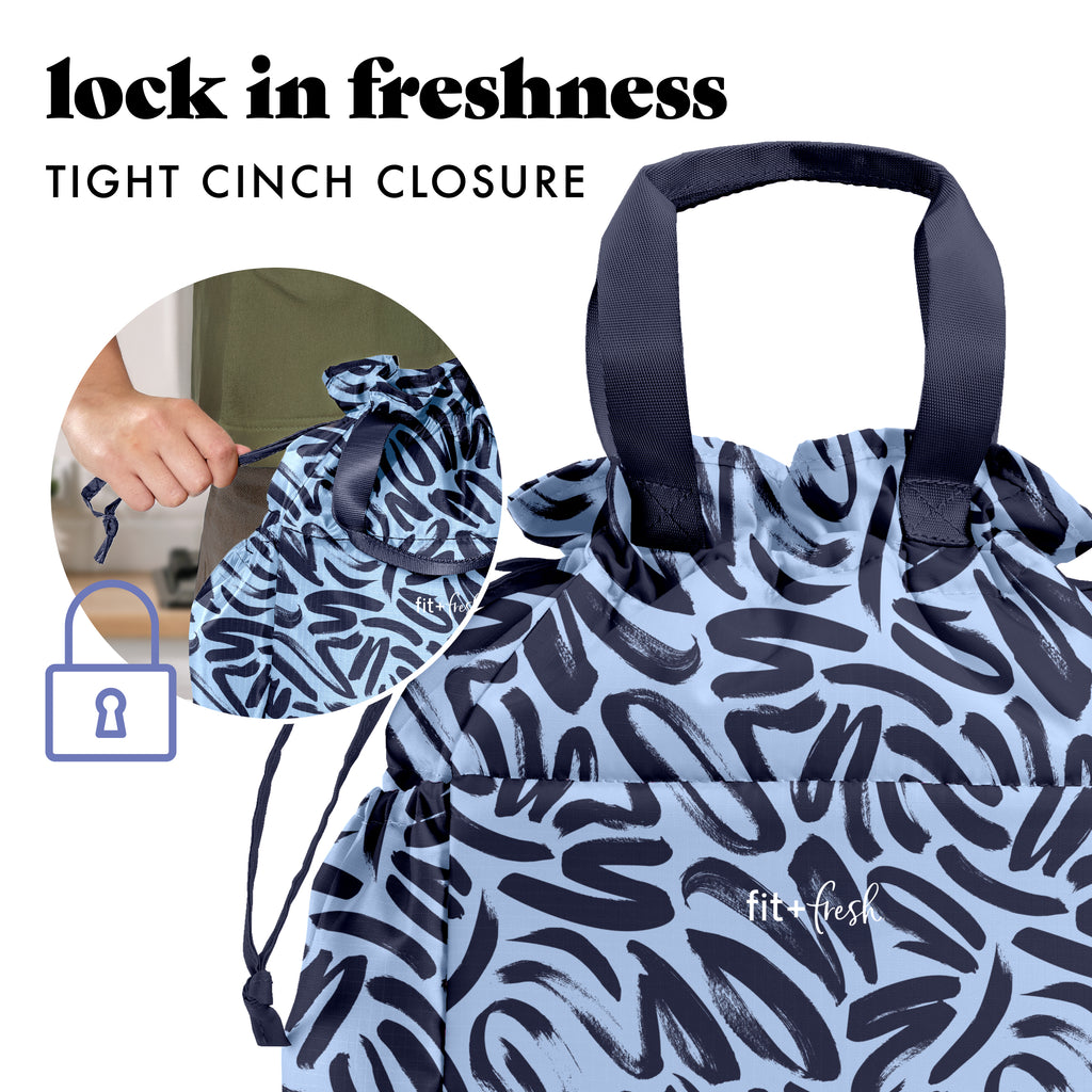Cromwell Cinch Lunch Tote with Lunch Kit, Navy Brush Strokes