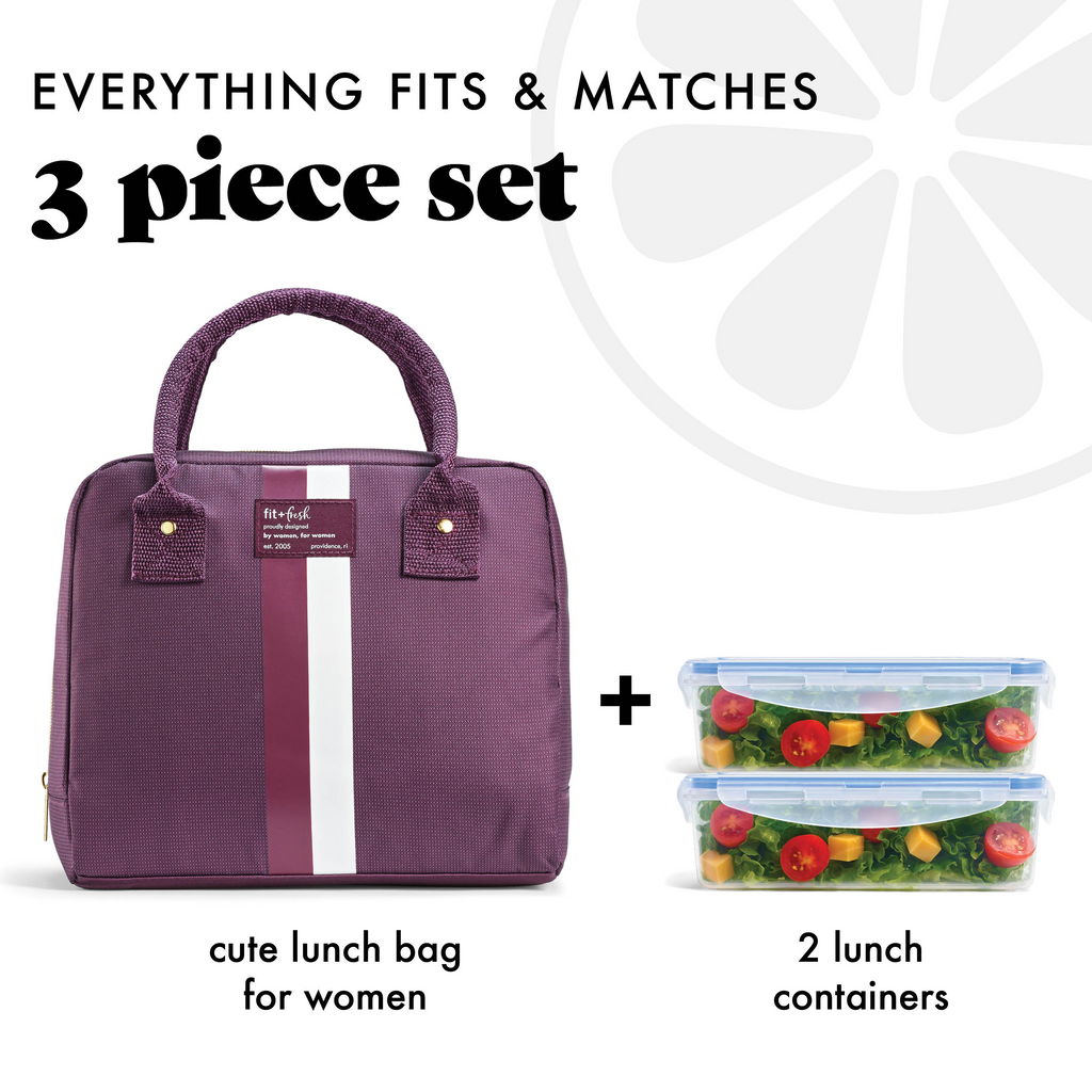 Bloomington Lunch Bag with Lunch Kit, Plum Stripe