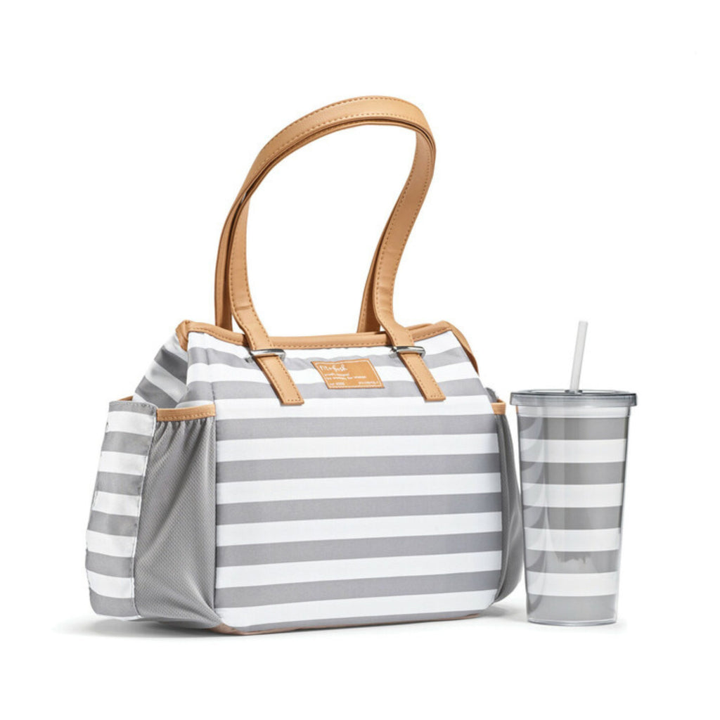 Copley Lunch Bag with Tumbler Cup, Gray Stripe