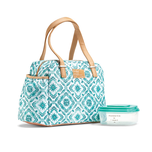 Laketown Lunch Bag with Lunch Kit, Aqua Floral Diamond