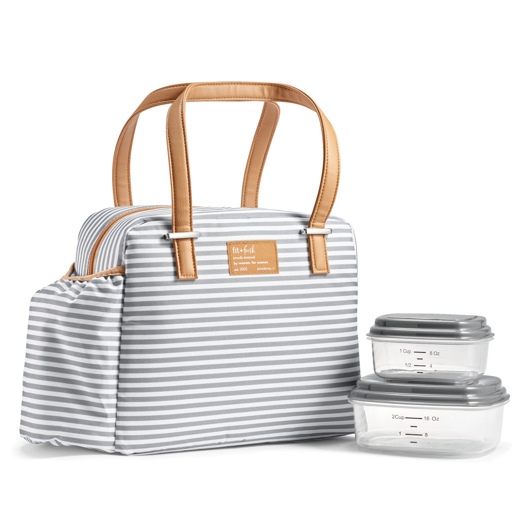 Laketown Lunch Bag with Lunch Kit, Thin Gray Stripe
