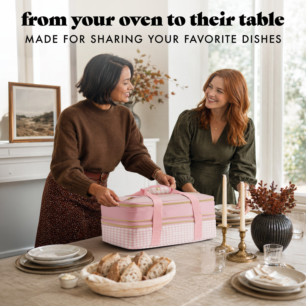 Insulated Double Decker Casserole Carrier, Pink Gingham