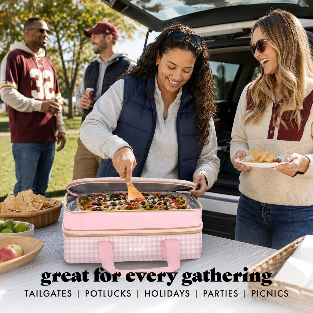 Insulated Double Decker Casserole Carrier, Pink Gingham