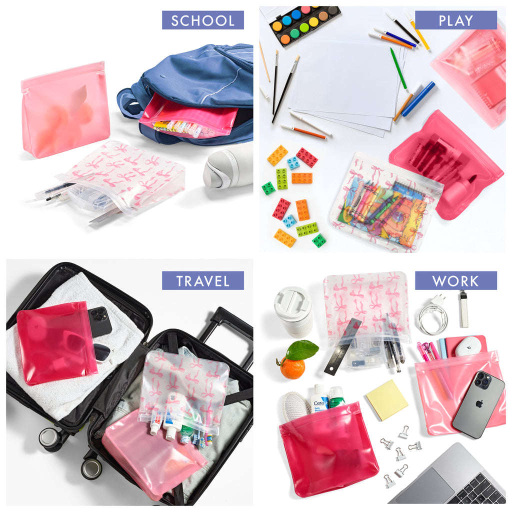 PEVA Reusable Storage Bags, Pink Bows