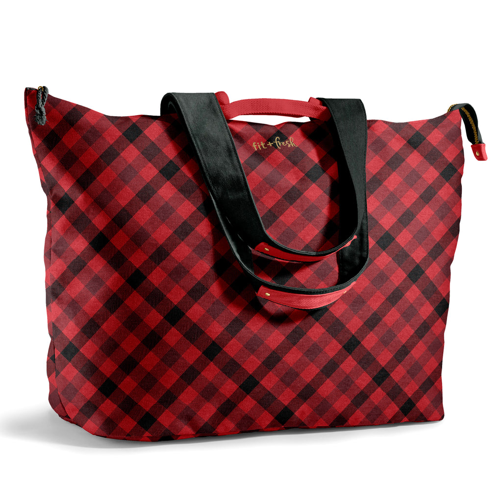 All The Things XL Travel Tote Bag, Red Checkered