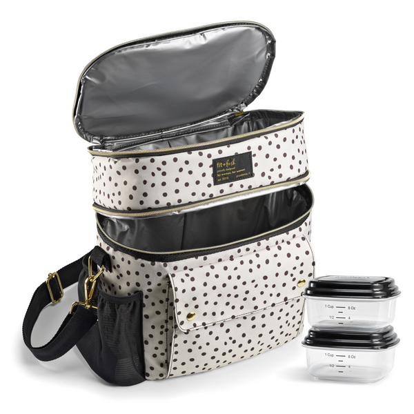 Westminster Dual Compartment Lunch Bag with Lunch Kit, Birch & Charcoal Dot