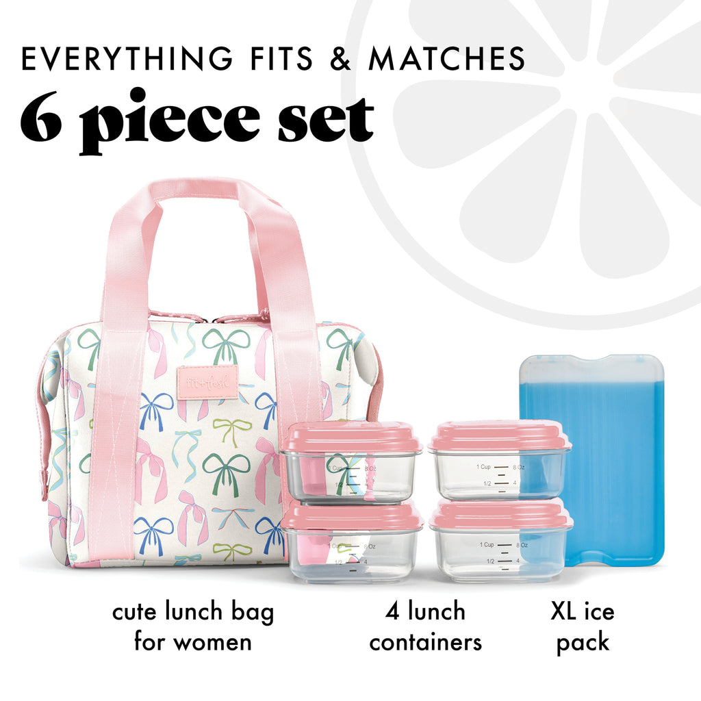 Remi Neoprene Lunch Bag with Lunch Kit, Dainty Bows