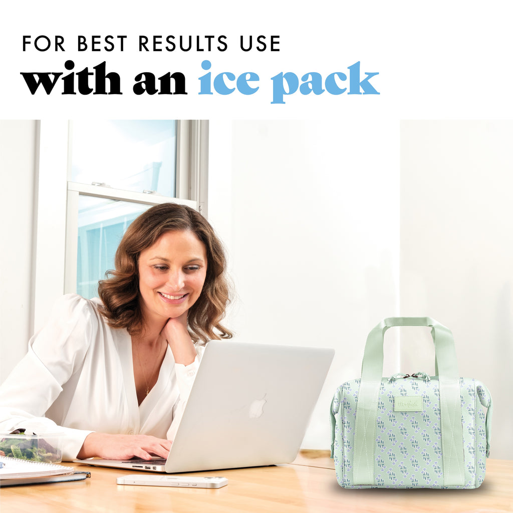 Remi Neoprene Lunch Bag with Lunch Kit, Sage Flower Block