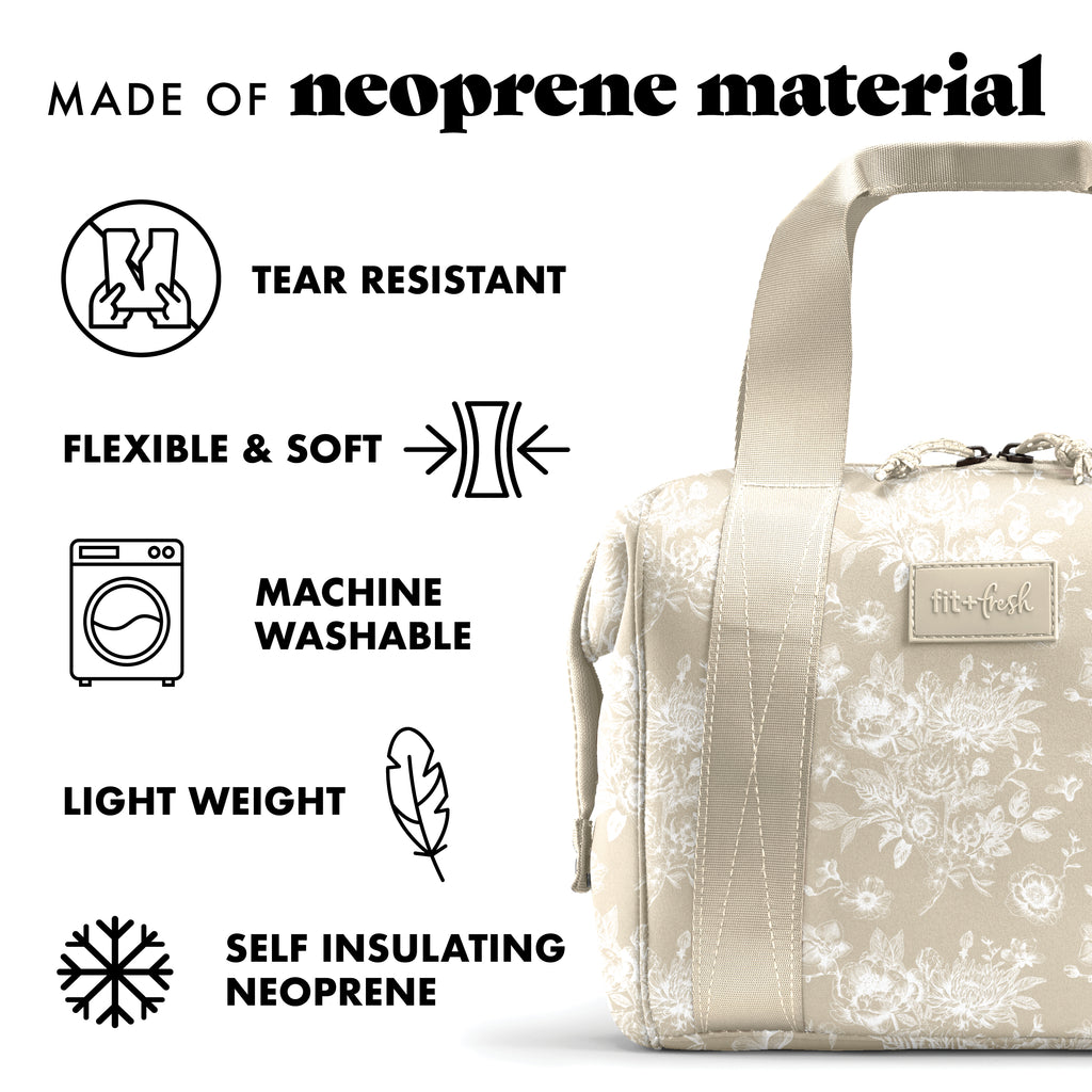 Remi Neoprene Lunch Bag with Lunch Kit, Tan Floral Toile