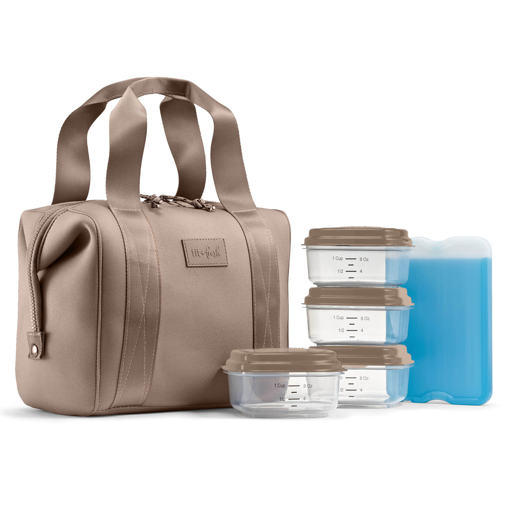 Remi Neoprene Lunch Bag with Lunch Kit, Taupe