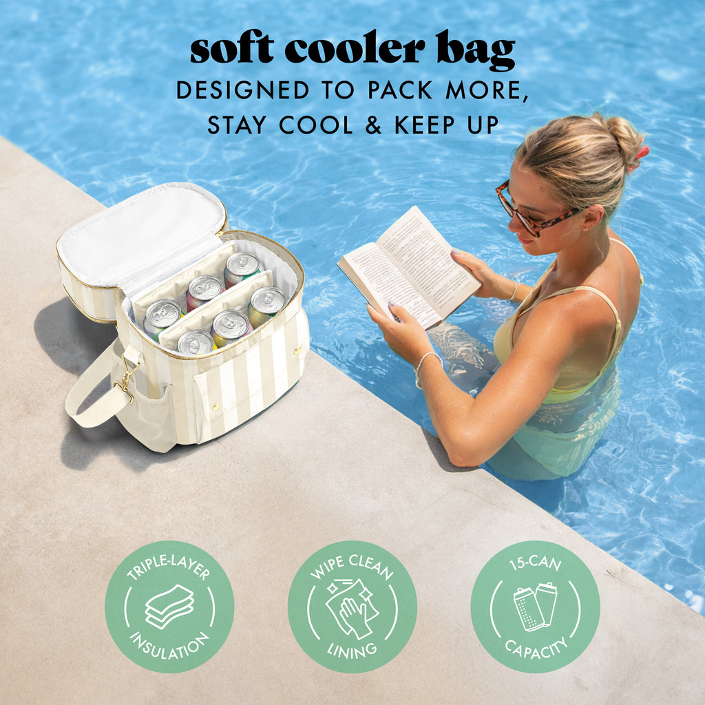 Sidekick 15-Can Dual Compartment Cooler Bag, Pina Colada Cabana Stripe