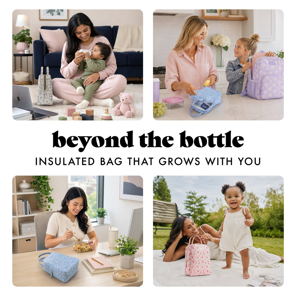 Bottle & Beyond Insulated Baby Bottle Cooler Bag, Pink Dainty Floral